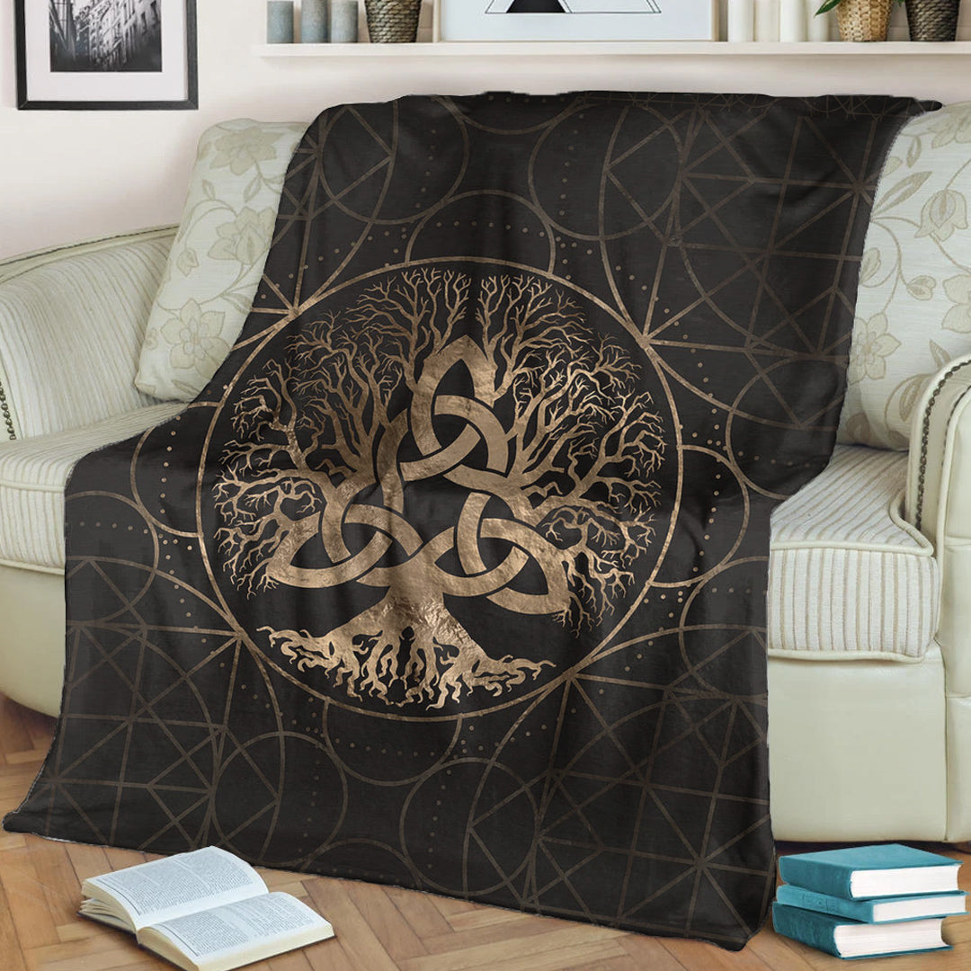Viking Blanket Tree of Life Yggdrasil with Triquetra Sherpa Fleece Blanket Gifts for Viking Lovers