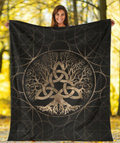 Viking Blanket Tree of Life Yggdrasil with Triquetra Sherpa Fleece Blanket Gifts for Viking Lovers