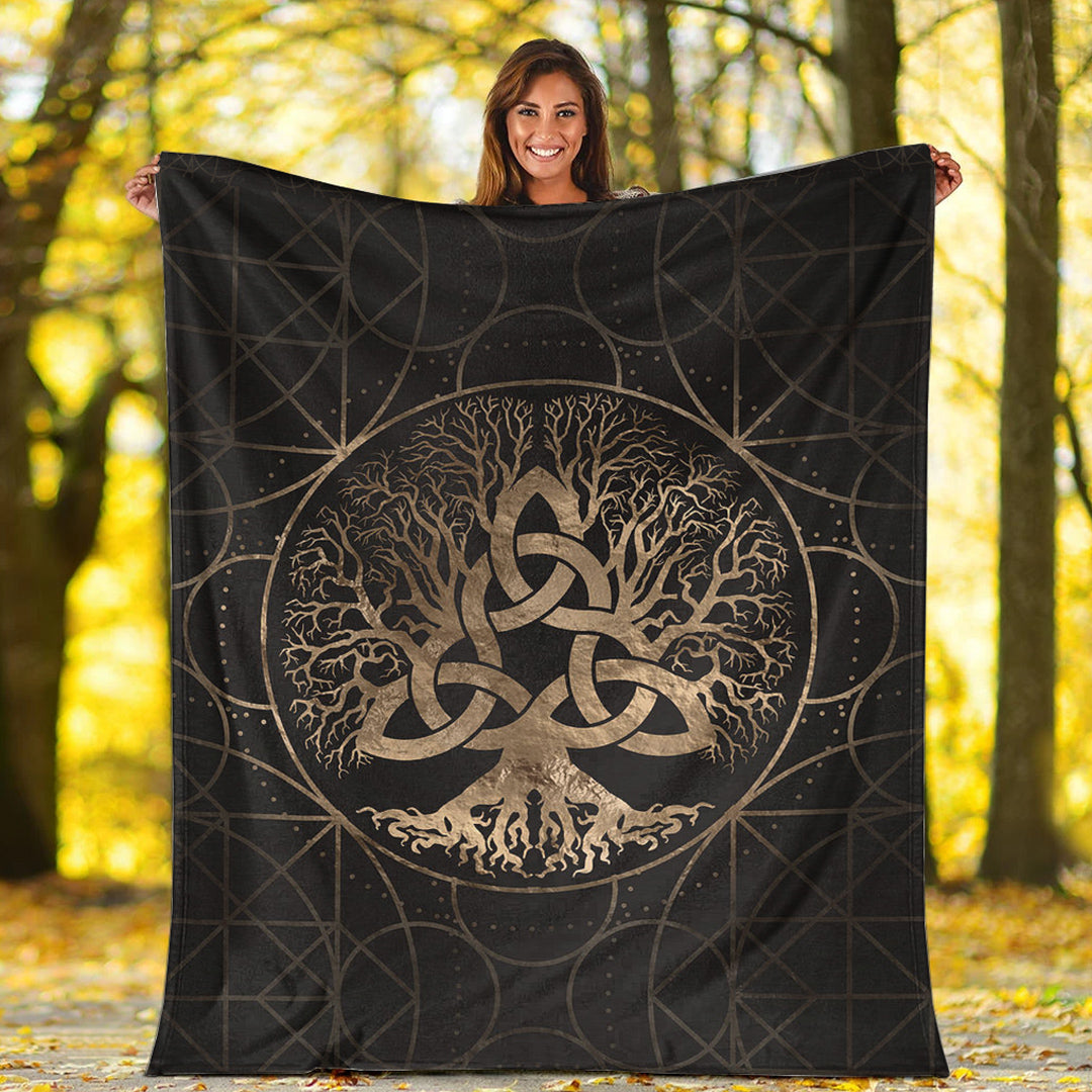 Viking Blanket Tree of Life Yggdrasil with Triquetra Sherpa Fleece Blanket Gifts for Viking Lovers
