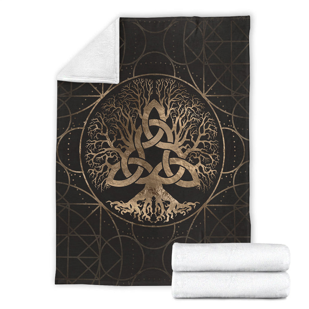 Viking Blanket Tree of Life Yggdrasil with Triquetra Sherpa Fleece Blanket Gifts for Viking Lovers