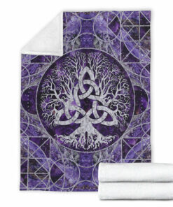 Viking Blanket Tree of Life with Triquetra Amethyst and Silver Sherpa Fleece Blanket Gifts for Viking Lovers
