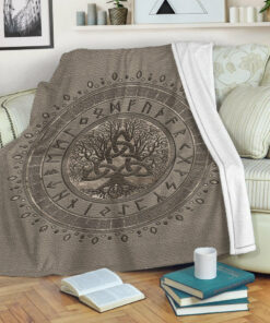 Viking Blanket Tree of Life with Triquetra Beige Sherpa Fleece Blanket Gifts for Viking Lovers