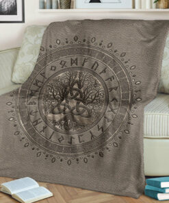 Viking Blanket Tree of Life with Triquetra Beige Sherpa Fleece Blanket Gifts for Viking Lovers