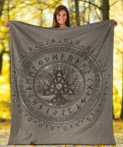 Viking Blanket Tree of Life with Triquetra Beige Sherpa Fleece Blanket Gifts for Viking Lovers