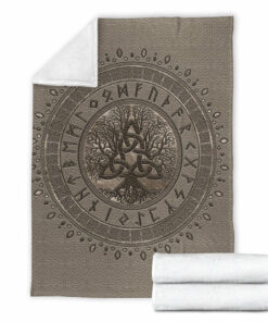 Viking Blanket Tree of Life with Triquetra Beige Sherpa Fleece Blanket Gifts for Viking Lovers