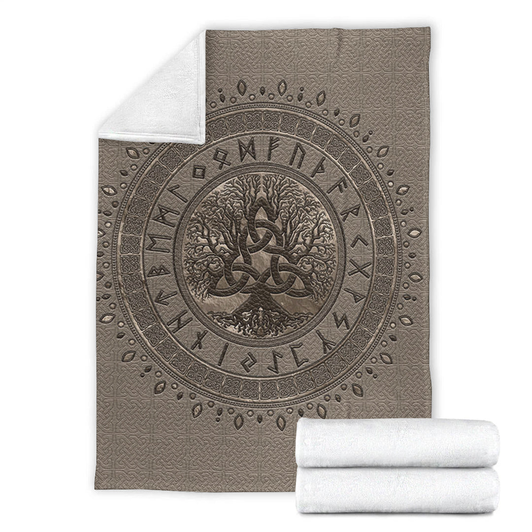 Viking Blanket Tree of Life with Triquetra Beige Sherpa Fleece Blanket Gifts for Viking Lovers
