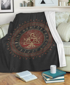 Viking Blanket Tree of Life with Triquetra Sherpa Fleece Blanket Gifts for Viking Lovers