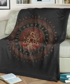 Viking Blanket Tree of Life with Triquetra Sherpa Fleece Blanket Gifts for Viking Lovers
