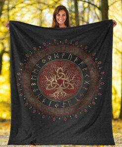 Viking Blanket Tree of Life with Triquetra Sherpa Fleece Blanket Gifts for Viking Lovers