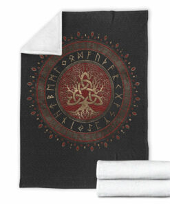 Viking Blanket Tree of Life with Triquetra Sherpa Fleece Blanket Gifts for Viking Lovers