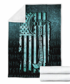 Viking Blanket USA Flag Viking Cool American Norsemen Cyan Version Sherpa Fleece Blanket Gifts for Viking Lovers