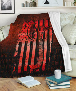 Viking Blanket USA Flag Viking Cool American Norsemen Red Version Sherpa Fleece Blanket Gifts for Viking Lovers