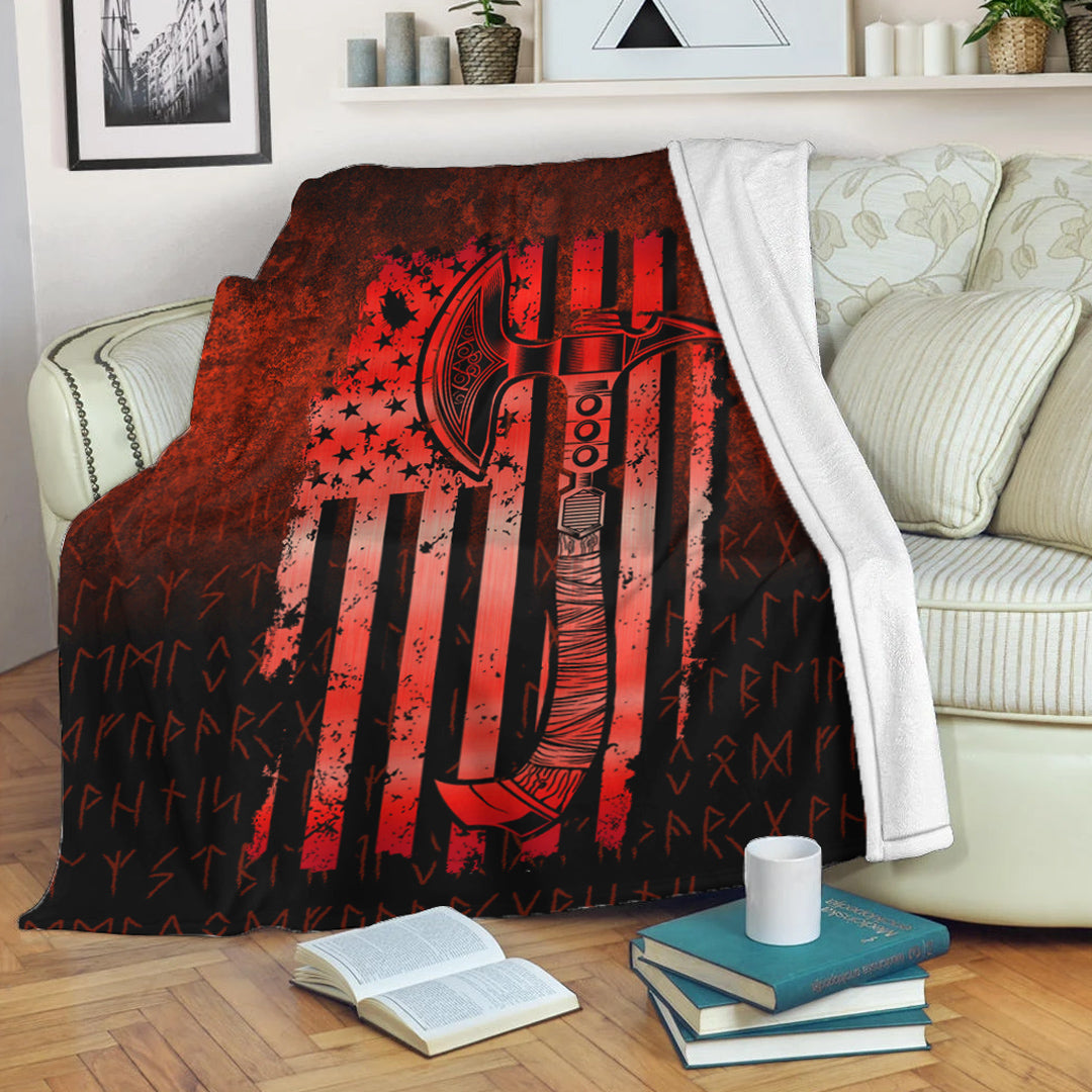 Viking Blanket USA Flag Viking Cool American Norsemen Red Version Sherpa Fleece Blanket Gifts for Viking Lovers