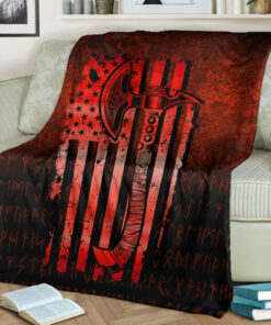 Viking Blanket USA Flag Viking Cool American Norsemen Red Version Sherpa Fleece Blanket Gifts for Viking Lovers