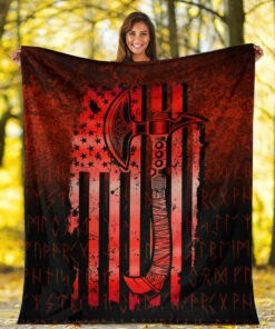 Viking Blanket USA Flag Viking Cool American Norsemen Red Version Sherpa Fleece Blanket Gifts for Viking Lovers