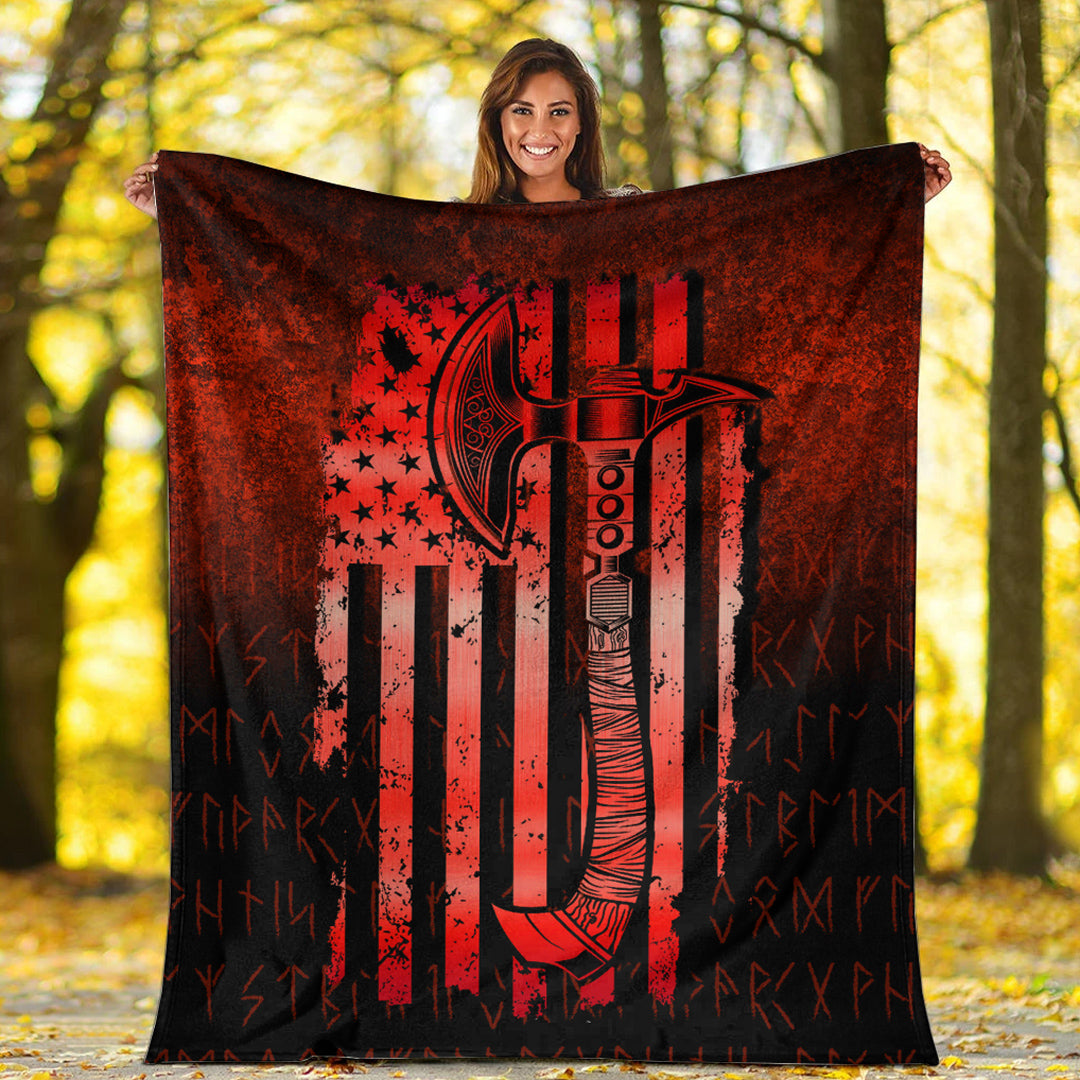 Viking Blanket USA Flag Viking Cool American Norsemen Red Version Sherpa Fleece Blanket Gifts for Viking Lovers