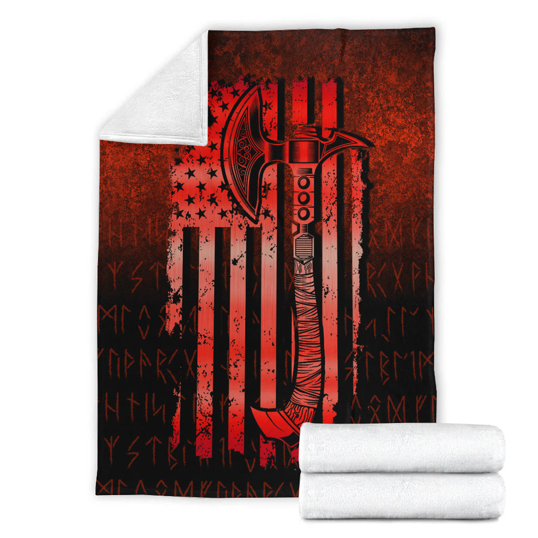 Viking Blanket USA Flag Viking Cool American Norsemen Red Version Sherpa Fleece Blanket Gifts for Viking Lovers