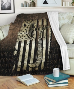 Viking Blanket USA Flag Viking Cool American Norsemen Sherpa Fleece Blanket Gifts for Viking Lovers