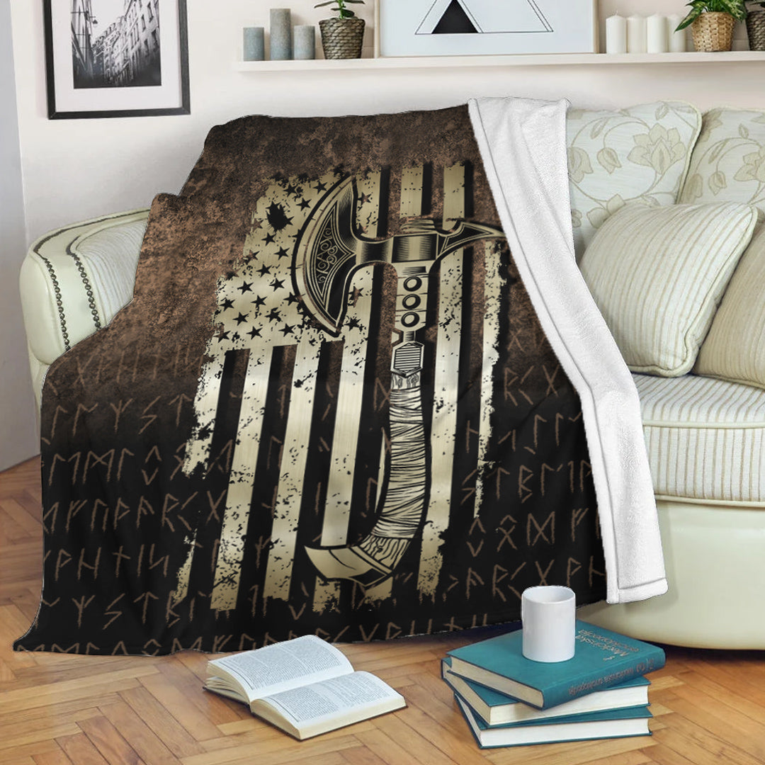 Viking Blanket USA Flag Viking Cool American Norsemen Sherpa Fleece Blanket Gifts for Viking Lovers