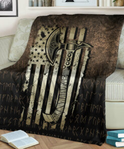 Viking Blanket USA Flag Viking Cool American Norsemen Sherpa Fleece Blanket Gifts for Viking Lovers