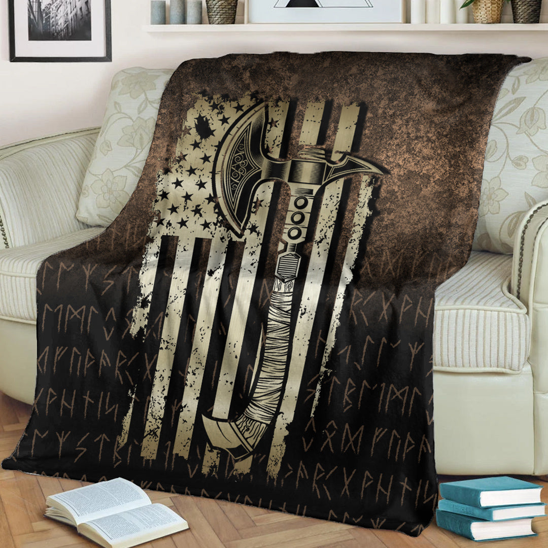 Viking Blanket USA Flag Viking Cool American Norsemen Sherpa Fleece Blanket Gifts for Viking Lovers