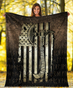 Viking Blanket USA Flag Viking Cool American Norsemen Sherpa Fleece Blanket Gifts for Viking Lovers