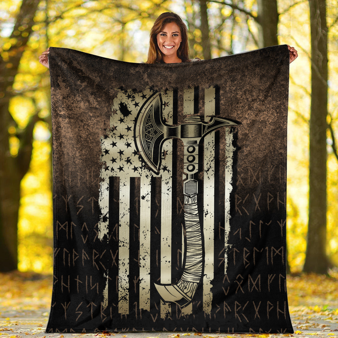 Viking Blanket USA Flag Viking Cool American Norsemen Sherpa Fleece Blanket Gifts for Viking Lovers