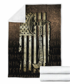 Viking Blanket USA Flag Viking Cool American Norsemen Sherpa Fleece Blanket Gifts for Viking Lovers