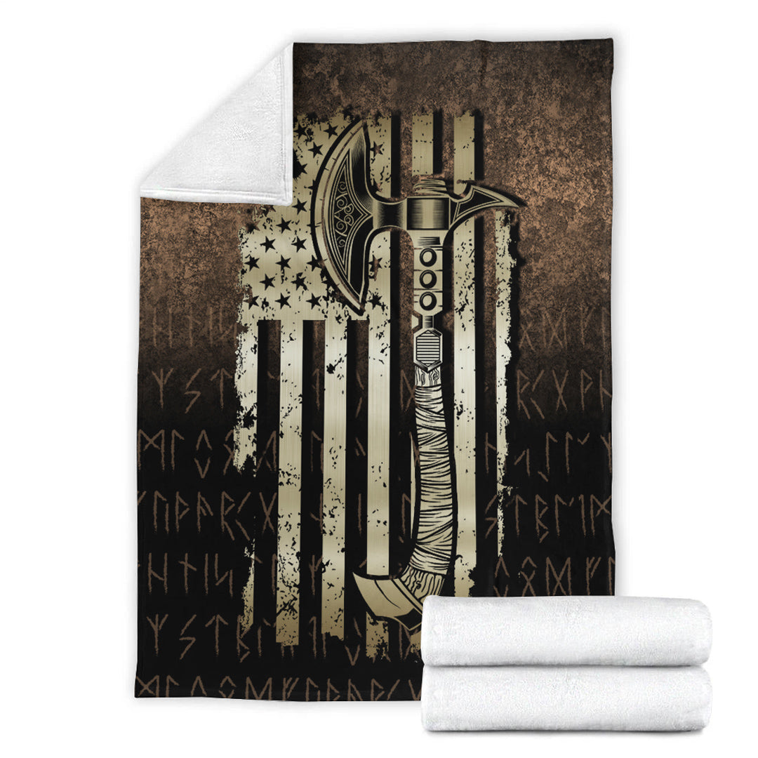 Viking Blanket USA Flag Viking Cool American Norsemen Sherpa Fleece Blanket Gifts for Viking Lovers