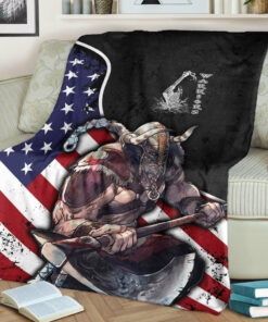 Viking Blanket USA Warrior Brush Style Sherpa Fleece Blanket Gifts for Viking Lovers