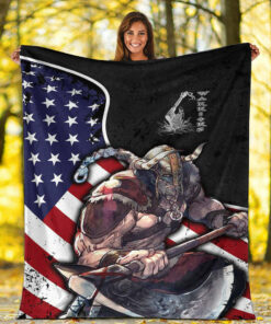 Viking Blanket USA Warrior Brush Style Sherpa Fleece Blanket Gifts for Viking Lovers