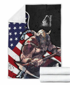 Viking Blanket USA Warrior Brush Style Sherpa Fleece Blanket Gifts for Viking Lovers