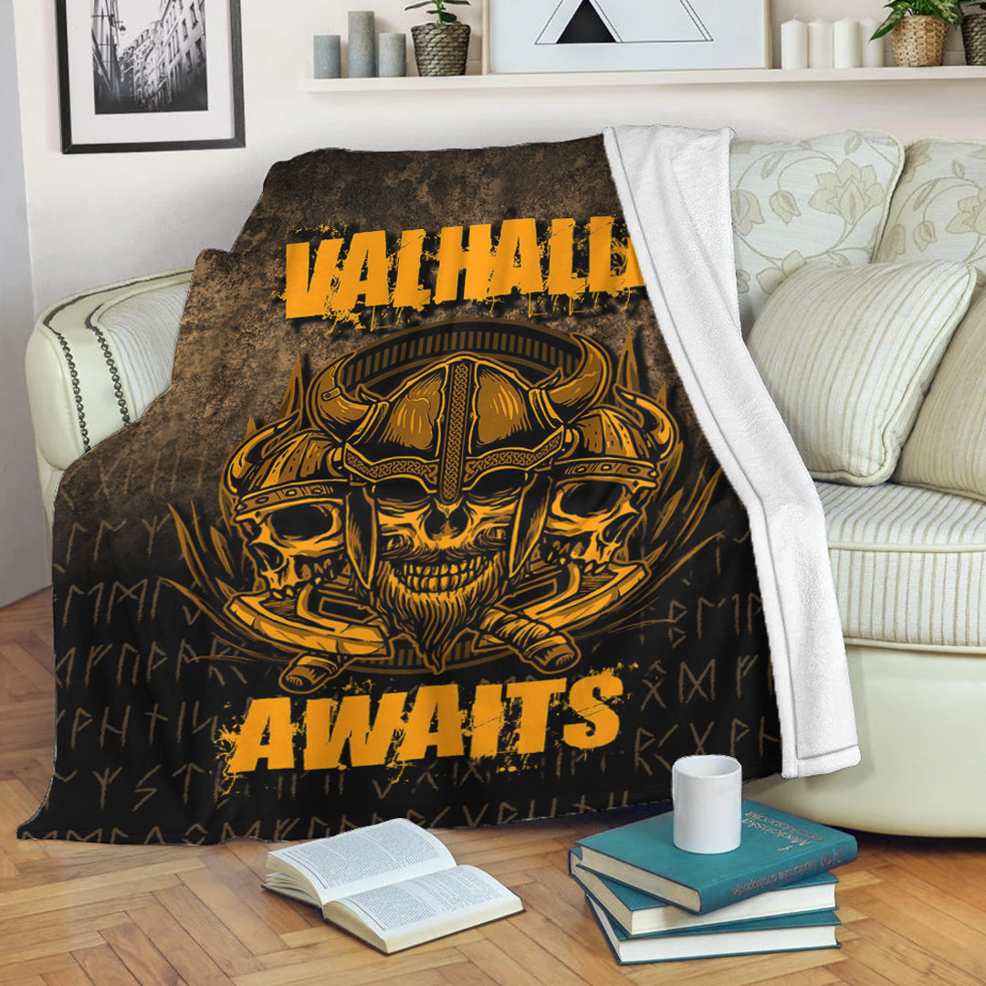 Viking Blanket Valhalla Awaits Warrior Sherpa Fleece Blanket