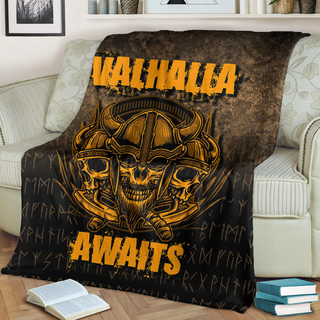 Viking Blanket Valhalla Awaits Warrior Sherpa Fleece Blanket
