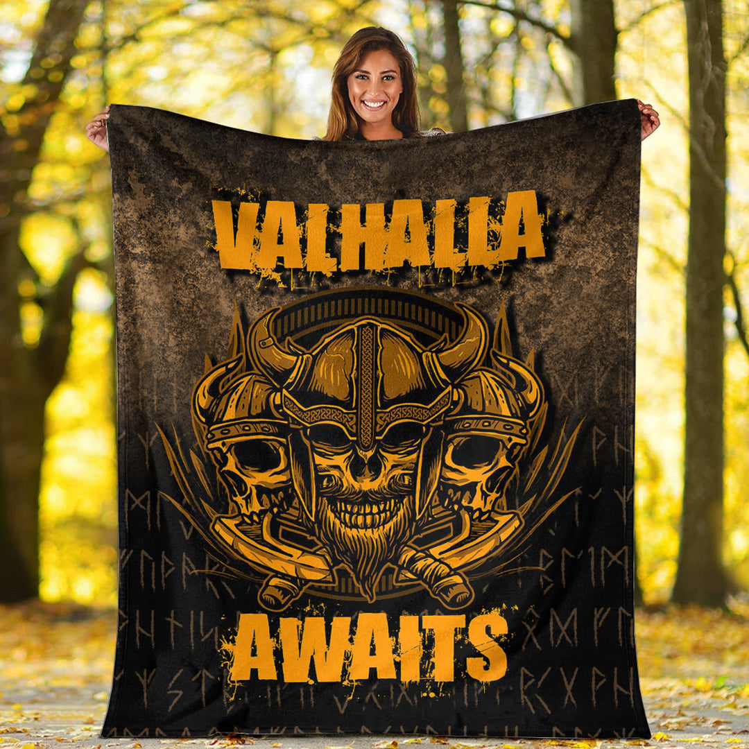 Viking Blanket Valhalla Awaits Warrior Sherpa Fleece Blanket