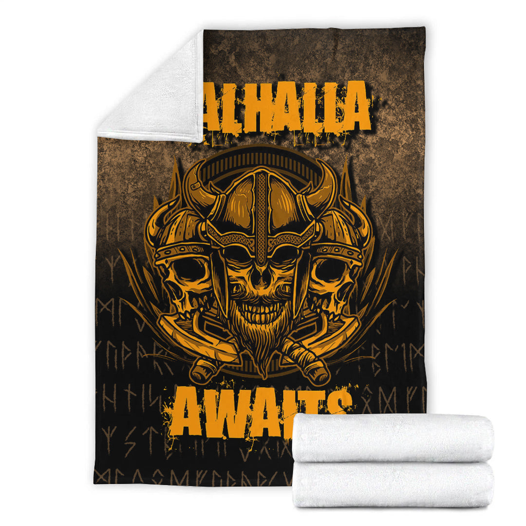 Viking Blanket Valhalla Awaits Warrior Sherpa Fleece Blanket