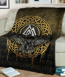 Viking Blanket Valhalla Norse Mythology Raven Black Crow Viking Sherpa Fleece Blanket Gifts for Viking Lovers