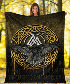 Viking Blanket Valhalla Norse Mythology Raven Black Crow Viking Sherpa Fleece Blanket Gifts for Viking Lovers