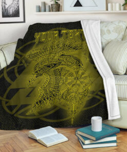 Viking Blanket Valknut Raven Gold Viking Homeset Sherpa Fleece Blanket Gifts for Viking Lovers