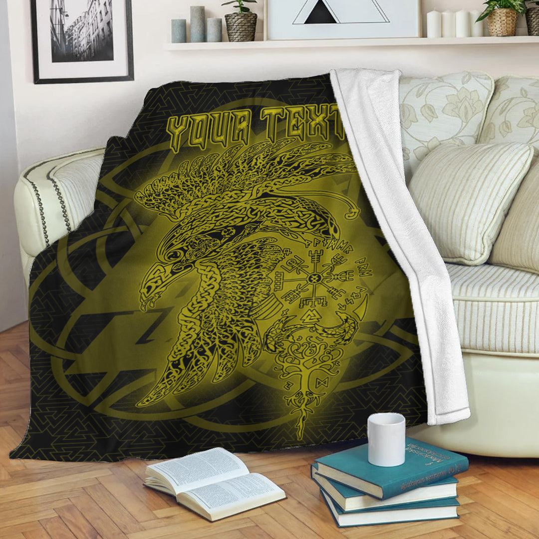Viking Blanket Valknut Raven Gold Viking Homeset Sherpa Fleece Blanket Gifts for Viking Lovers