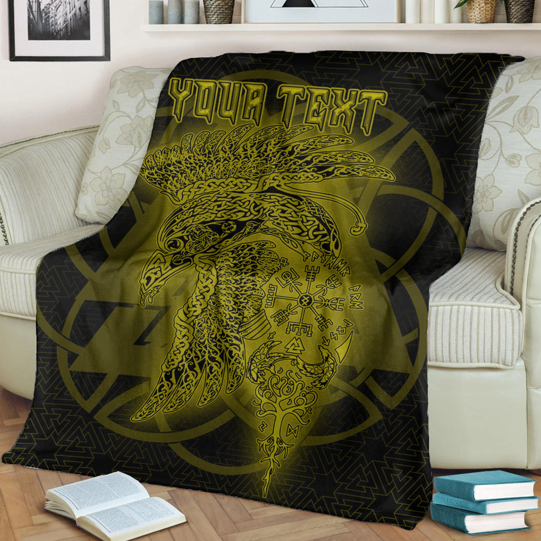 Viking Blanket Valknut Raven Gold Viking Homeset Sherpa Fleece Blanket Gifts for Viking Lovers