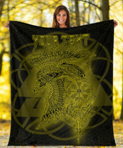 Viking Blanket Valknut Raven Gold Viking Homeset Sherpa Fleece Blanket Gifts for Viking Lovers
