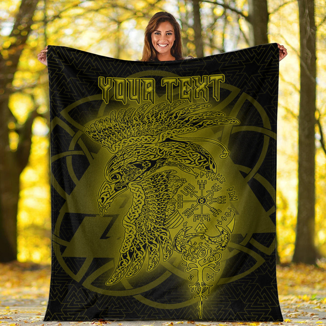 Viking Blanket Valknut Raven Gold Viking Homeset Sherpa Fleece Blanket Gifts for Viking Lovers