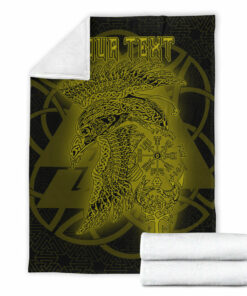 Viking Blanket Valknut Raven Gold Viking Homeset Sherpa Fleece Blanket Gifts for Viking Lovers