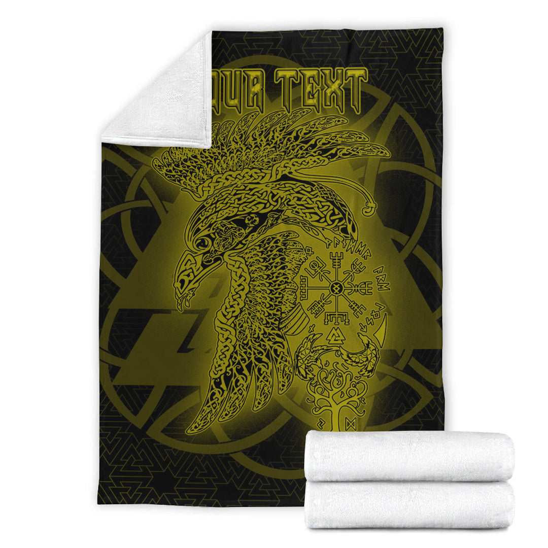 Viking Blanket Valknut Raven Gold Viking Homeset Sherpa Fleece Blanket Gifts for Viking Lovers