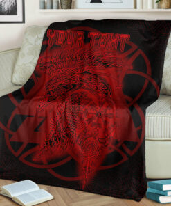 Viking Blanket Valknut Raven Red Viking Homeset Sherpa Fleece Blanket Gifts for Viking Lovers