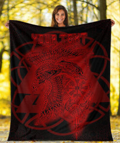 Viking Blanket Valknut Raven Red Viking Homeset Sherpa Fleece Blanket Gifts for Viking Lovers
