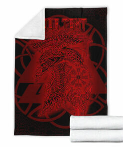 Viking Blanket Valknut Raven Red Viking Homeset Sherpa Fleece Blanket Gifts for Viking Lovers