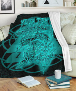 Viking Blanket Valknut Raven Turquoise Viking Homeset Sherpa Fleece Blanket Gifts for Viking Lovers