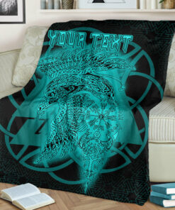 Viking Blanket Valknut Raven Turquoise Viking Homeset Sherpa Fleece Blanket Gifts for Viking Lovers